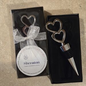Double Heart Silver Wine Bottle Stopper - Silver